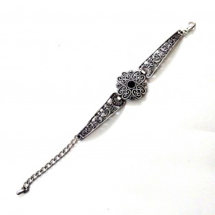 TIMELESS Black - Silver Oxidized Bracelet Wristlet Wristband Bangle Band Jewelry